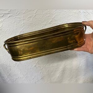 vintage solid brass oval planter w/ handles Patina Hosley International India 12